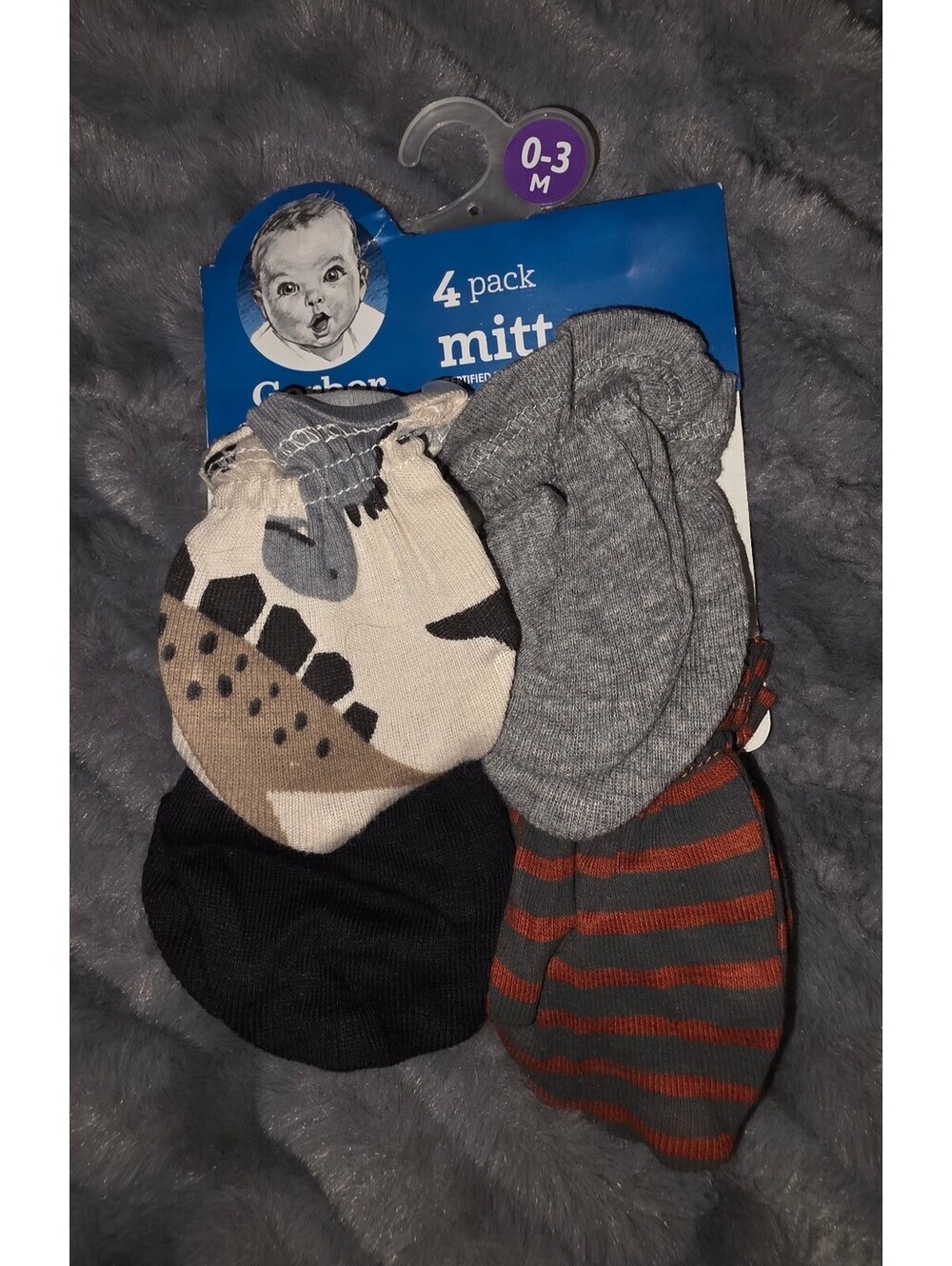 Gerber Baby Mittens 4 Pack Gray and Animal Print 0 to 3 Months